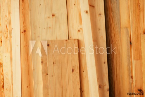 Picture of Pine wood floorboard planks in workshop